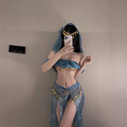 セクシーコスチューム 4点セット ヘアアクセサリー チューブトップ Tバックショーツ スカート アラビアン風 アジアテイスト レディース 女性 レース ひらひら コスプレ 肌見せ 仮装 かわいい