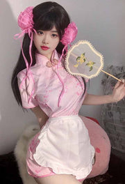 コスプレ衣装 3点セット レディース チャイナ服 エプロン Tバックショーツ チャイナドレス ミニスカート セクシー コスプレ コスチューム 仮装 セクシーコスチューム
