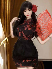 コスプレ衣装 3点セット レディース チャイナ服 エプロン Tバックショーツ チャイナドレス ミニスカート セクシー コスプレ コスチューム 仮装 セクシーコスチューム
