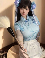 コスプレ衣装 3点セット レディース チャイナ服 エプロン Tバックショーツ チャイナドレス ミニスカート セクシー コスプレ コスチューム 仮装 セクシーコスチューム