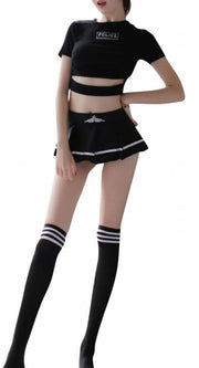 コスプレ ポリス ポリスガール ポリスロゴ 警察制服 セクシーコスチューム トップス スカート ハイソックス 3点セット ショーツスカート一体化 セクシー 可愛い 美脚効果 大胆 レディース