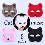 仮面 フェイスマスク キャットマスク コスプレ パーティ イベント ハロウィン 仮装 猫 CAT レディース メンズ ねこ お面 ホワイト ブラック レッド ピンク