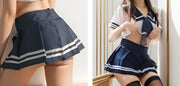 コスプレ衣装 コスチューム 上下セット 2点セット トップス ボトムス セーラー服風 半袖 リボンタイ ミニスカート プリーツスカート ショート丈 ミニ丈 クロップド丈 へそ出し セクシー 可愛い キュート