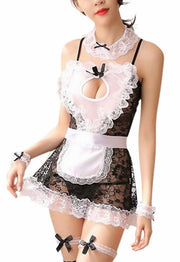 メイド服 コスチューム 7点セット カチューシャ チョーカー スカート エプロン Tバックショーツ 手首飾り 脚リング コスプレ ゴスロリ 衣装 仮装 セクシー