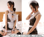 メイド服 コスチューム 7点セット カチューシャ チョーカー スカート エプロン Tバックショーツ 手首飾り 脚リング コスプレ ゴスロリ 衣装 仮装 セクシー