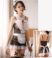 メイド服 コスチューム 7点セット カチューシャ チョーカー スカート エプロン Tバックショーツ 手首飾り 脚リング コスプレ ゴスロリ 衣装 仮装 セクシー