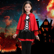 子供用 コスプレ衣装 キッズ ジュニア 子供服 女の子 魔女 赤ずきん フード付きマント 赤 ワンピース 長袖 半袖 リボン付き 衣装 ハロウィン イベント 発表会 かわいい 70 80 90 100 110 120 130 140 150