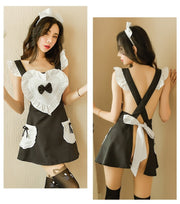 セクシーコスチューム メイド服 エプロン ショーツ カチューシャ 3点セット レディース 女性用 コスプレ ミニ丈 フリル ハート リボン Tバック 可愛い SEXY ナイトウェア