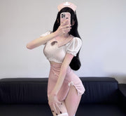コスチューム 4点セット コスプレ衣装 レディース 女性 婦人 看護婦風 ナース風 セクシー かわいい 可愛い おしゃれ コスプレ 仮装 変装