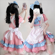 コスプレ衣装 メイド服 5点セット 女性 コスチューム セクシーランジェリー 制服 ワンピース ロリータ 甘ロリ フリル リボン エプロン