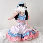 コスプレ衣装 メイド服 5点セット 女性 コスチューム セクシーランジェリー 制服 ワンピース ロリータ 甘ロリ フリル リボン エプロン