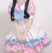 コスプレ衣装 メイド服 5点セット 女性 コスチューム セクシーランジェリー 制服 ワンピース ロリータ 甘ロリ フリル リボン エプロン