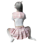 コスプレ衣装 4点セット 制服風 トップス スカート ボウタイ ショーツ レディース セクシー ミニスカ ボトムス プリーツスカート チェック柄 ハロウィン 膝上丈 かわいい 学生服 ネクタイ 下着 半袖 イベント パーティ 変装 仮装 女子制服 女性 婦人