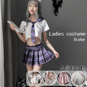 コスプレ衣装 4点セット 制服風 トップス スカート ボウタイ ショーツ レディース セクシー ミニスカ ボトムス プリーツスカート チェック柄 ハロウィン 膝上丈 かわいい 学生服 ネクタイ 下着 半袖 イベント パーティ 変装 仮装 女子制服 女性 婦人