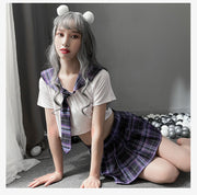 コスプレ衣装 4点セット 制服風 トップス スカート ボウタイ ショーツ レディース セクシー ミニスカ ボトムス プリーツスカート チェック柄 ハロウィン 膝上丈 かわいい 学生服 ネクタイ 下着 半袖 イベント パーティ 変装 仮装 女子制服 女性 婦人