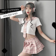 コスプレ衣装 4点セット 制服風 トップス スカート ボウタイ ショーツ レディース セクシー ミニスカ ボトムス プリーツスカート チェック柄 ハロウィン 膝上丈 かわいい 学生服 ネクタイ 下着 半袖 イベント パーティ 変装 仮装 女子制服 女性 婦人