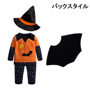 コスチューム ハロウィン キッズ ベビー 男の子 女の子 子供用 トップス ロングパンツ マント 帽子 4点セット コスプレ パーティー かわいい かぼちゃ 星柄 仮装 衣装 イベント