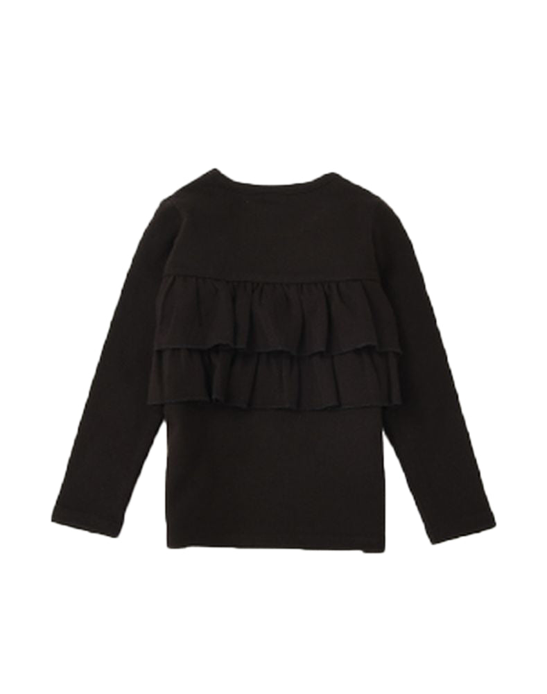 子供服 フリルトップス フリル ロンT 長袖Tシャツ Tシャツ キッズ ジュニア 女の子 ガールズ かわいい くすみカラー 無地 丸襟 着まわし ラウンドネック カラバリ豊富