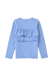 子供服 フリルトップス フリル ロンT 長袖Tシャツ Tシャツ キッズ ジュニア 女の子 ガールズ かわいい くすみカラー 無地 丸襟 着まわし ラウンドネック カラバリ豊富