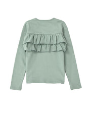 子供服 フリルトップス フリル ロンT 長袖Tシャツ Tシャツ キッズ ジュニア 女の子 ガールズ かわいい くすみカラー 無地 丸襟 着まわし ラウンドネック カラバリ豊富