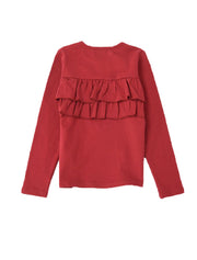 子供服 フリルトップス フリル ロンT 長袖Tシャツ Tシャツ キッズ ジュニア 女の子 ガールズ かわいい くすみカラー 無地 丸襟 着まわし ラウンドネック カラバリ豊富