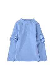 子供服 フリルトップス フリル ロンT 長袖Tシャツ Tシャツ キッズ ジュニア 女の子 ガールズ かわいい くすみカラー 無地 丸襟 着まわし ラウンドネック カラバリ豊富