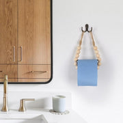 トイレットペーパーホルダー トイレ用品 吊り下げ型 吊るす 壁掛け 木製ビーズ 紐 ひも ロープ トイレタンク 収納扉 浮かせる収納