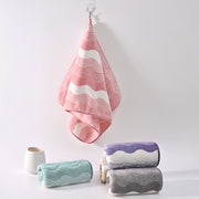 フェイスタオル 同色2枚セット 35×75cm ループ付き 厚手 柔らかい ふわふわ 吸水 波模様 ウェーブ模様 家庭用 洗顔 洗面 台所 キッチン 手拭き 汗拭き 普段使い おしゃれ かわいい