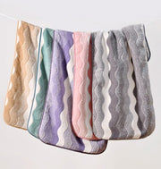 フェイスタオル 同色2枚セット 35×75cm ループ付き 厚手 柔らかい ふわふわ 吸水 波模様 ウェーブ模様 家庭用 洗顔 洗面 台所 キッチン 手拭き 汗拭き 普段使い おしゃれ かわいい