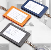 IDカードケース カードホルダー 折りたたみ ネックストラップ付き ID パスケース 社員証入れ 身分証明書入れ 学生証入れ 定期入れ ホルダー 通勤 通学 レザー調 男女兼用 シンプル