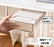 デスクトレー 引き出し スライド式 後付け 粘着テープ付き 収納トレー スライド式 卓上整理 小物収納 粘着式 スクエア 四角形 ストッパー付き 落下防止 デスク下収納 テーブル下 卓上 収納ケース 日用品雑貨 文房具 筆記用具 デスク周り 省スペース 整理整頓 シンプル 波模様 半透明 かわいい お洒落 小物入れ