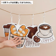ハンドタオル タオル 手拭き ループ付き 台所 流し台 洗面所 バス用品 キッチン カフェ 珈琲 コーヒー パン バゲット コーヒー豆 かわいい 可愛い おしゃれ もこもこ ふわふわ