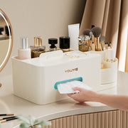 メイクボックス コスメ収納ボックス 卓上 仕切り付き 引き出し式 化粧品収納 デスク整理 ティッシュ収納 スマホスタンド付き