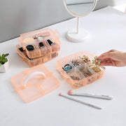 アクセサリーボックス アクセサリーケース ジュエリーボックス コスメボックス 小物入れ 収納ボックス 収納雑貨 3段式 持ち手付き 透明 クリア ピンク ブルー シンプル カジュアル 可愛い キュート