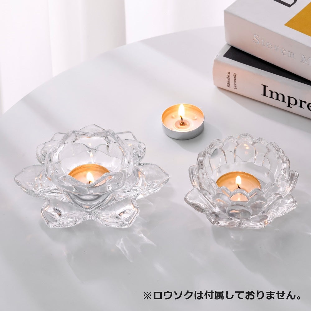 キャンドルホルダー キャンドルスタンド 小皿 ガラス製 クリア 蓮 商品画像3