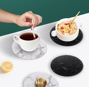 コースター 5枚セット コースターホルダー付き 大理石風 コースター置き 収納ケース キッチン用品 キッチン雑貨 積み重ね 無地 単色 レザー調 円形 丸形 サークル おしゃれ 上品 高級感 省スペース 水滴防止 汚れ防止