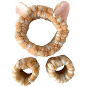 洗顔用ヘアバンド 洗顔用リストバンド 2種セット 2点セット 洗顔グッズ 洗顔用品 動物モチーフ 猫耳 ケモミミ 吸水 濡れ防止 可愛い キュート カジュアル ポップ ガーリー フェミニン おしゃれ
