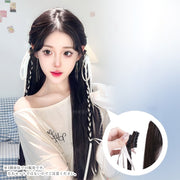 ヘアクリップ バンスクリップ エクステンション エクステ付き レディース 女性 ヘアアクセサリー ファッション雑貨 三つ編み リボン 編み込み ブルー オフホワイト ピンク ガーリー フェミニン 可愛い キュート おしゃれ