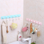 ウォールフック 粘着フック バスラック 壁掛けフック 6連 壁面 貼り付け 多機能フック 浴室 キッチンツールフック 台所 洗面所 タオル掛け 多用途 シンプル 便利グッズ 日用品雑貨 玄関 整理整頓 灰 緑 青 ピンク