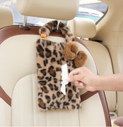 ティッシュケース ティッシュカバー 吊り下げ ティッシュボックス カー用品 車用品 車載 車内 収納 フェイクファー リボン ふわふわ かわいい おしゃれ