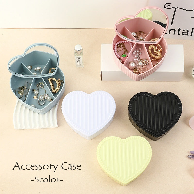 アクセサリーケース ジュエリーボックス ミラー付き 鏡付き 小物入れ 仕切り ハート型 かわいい おしゃれ ネックレス ペンダント ピアス イヤリング