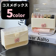 コスメボックス メイクボックス コスメケース リップケース 口紅ケース 口紅入れ レディース 女性 収納雑貨 整理用品 卓上収納 コスメ関連雑貨 引出し リボン 透明 クリア シンプル カジュアル フェミニン ガーリー 可愛い かわいい キュート おしゃれ