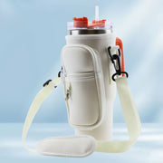 ボトルカバー 水筒カバー 肩掛け ショルダーストラップ付き ひも付き ポケット 小物入れ マイボトル 無地 通勤 通学 シンプル 水筒ホルダー 水筒ポーチ レディース メンズ