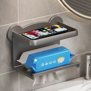 トイレットペーパーホルダー 壁掛け スマホ置き ティッシュホルダー 収納棚 多機能 小物置き シンプル 簡単取り付け バスルーム キッチン トイレ用品
