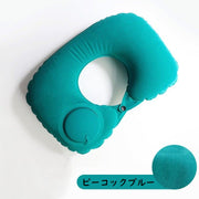 エアーピロー 空気枕 クッション 折りたたみ U型 ベロア調 携帯 旅行 トラベル 車中泊 飛行機 新幹線 バス 仮眠 昼寝