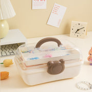収納ボックス 収納ケース 3段 収納用品 文房具 文具 小物入れ 持ち手付き 整理整頓 アクセサリー 持ち運び くま クマ 熊 アニマル かわいい おしゃれ 便利