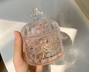 小物入れ フタ付き ガラスポット アクセサリーケース 小物収納 キャンドルポット ヨーロピアン調 クリア 透明 かわいい おしゃれ 上品 インテリア雑貨