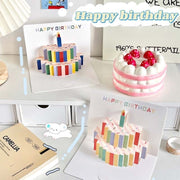 グリーティングカード バースデーカード お誕生日カード メッセージカード 単品 1枚 文房具 スクエア 正方形 二つ折り 3D 立体 切り絵 飛び出すイラスト ケーキ ブラウン レッド ブルー かわいい キュート おしゃれ プレゼント ギフト