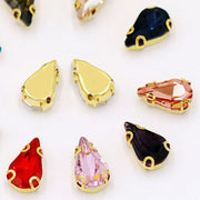 ビジューパーツ 50個セット 台座付き ガラス ラインストーン ドロップ しずく キラキラ かわいい 縫い付け 洋服 手芸 ハンドメイド 手作り DIY アクセサリーパーツ デコレーションパーツ