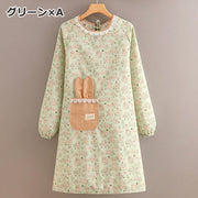 エプロン 割烹着 かっぽう着 スモック 後ろ結び 家庭用 大人 キッチン用品 うさ耳付き フラワー お花 総柄 ポケット付き かわいい おしゃれ